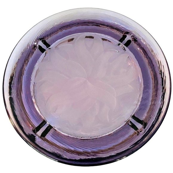 Mid-Century Neodymium Alexandrite Art Glass Ashtray Color-Change Engraved Floral - Picture 5 of 5